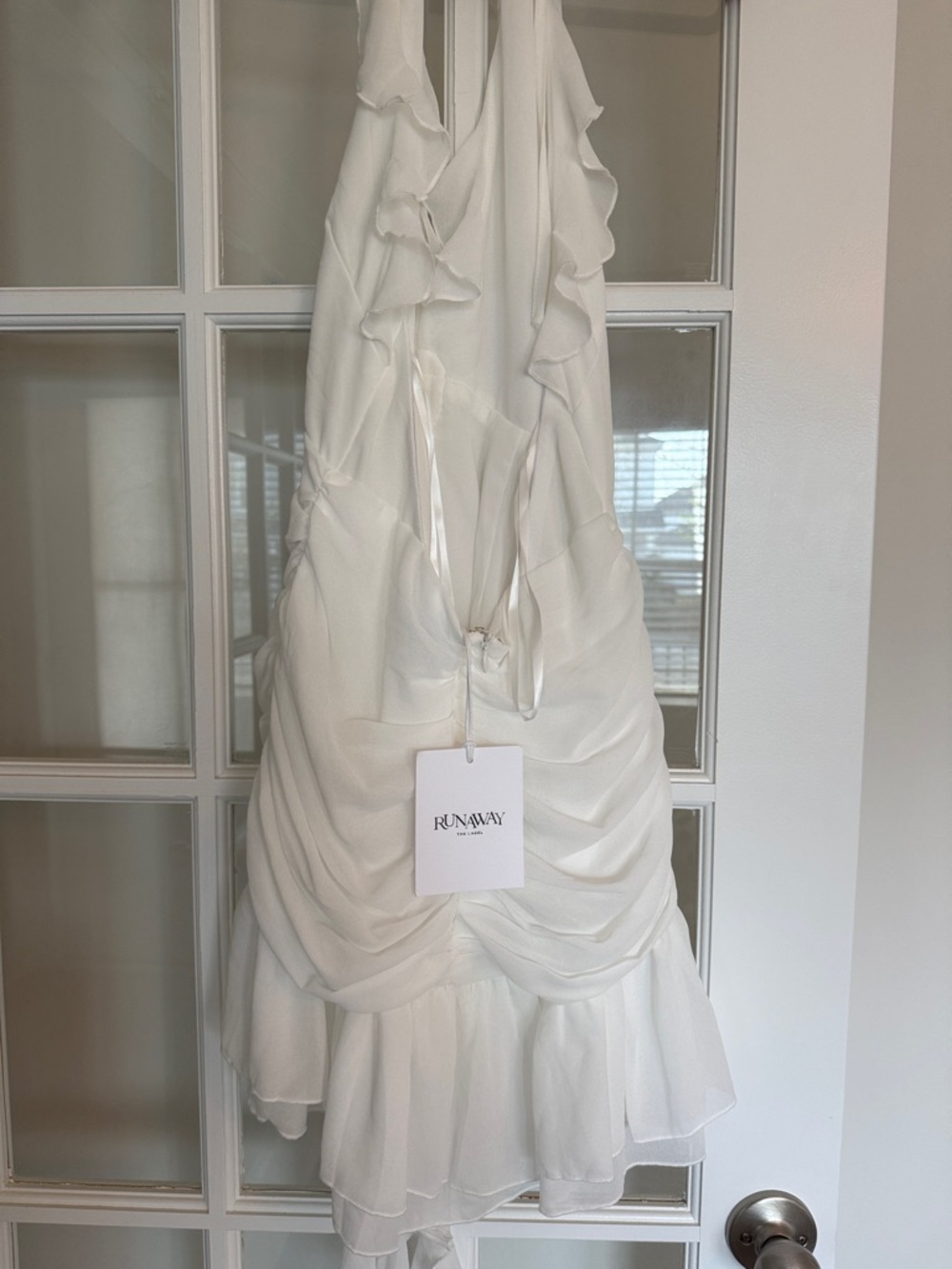 White Ruffled Halter Mini Dress - Picture 3 of 3